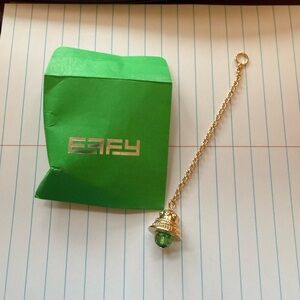 New EFFY Bell Charm - Gold Tone Bell on Chain with Green Crystal